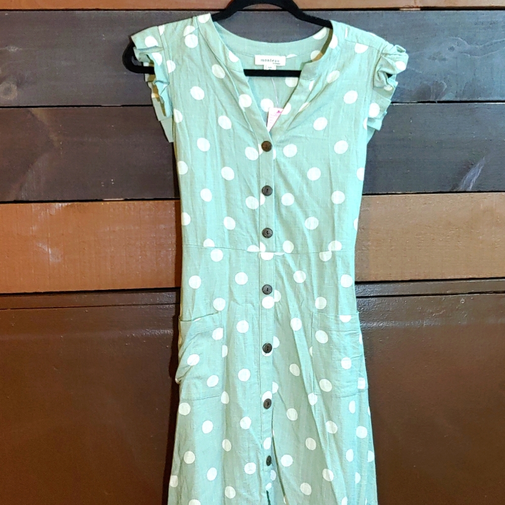 Monteau Green Polka Dot Asymmetrical Dress